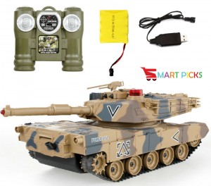 Smart Picks 6 CH Remote Control Military Battle Tank with Smoke & Shaking Function_ Scale 1:24 ( Rechargeable Battery for Tank & Charger Included) (USA M1A2)