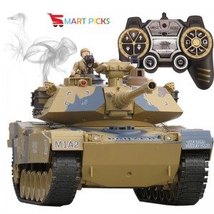 Smart Picks Remote Control Shooting Game Military Battle Tank with Smoke & Shaking Function Variety of War Mode_ Scale 1:18 ( Rechargeable Battery for Tank & Charger Included) (USA M1A2)